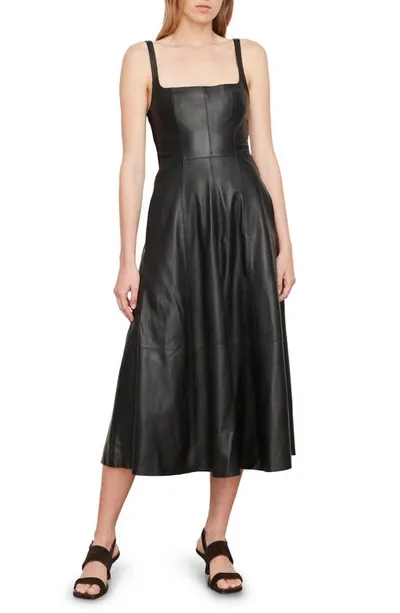 Vince Square-neck Leather Midi Apron Dress In Black