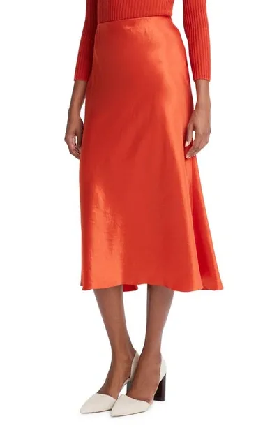 Vince Bias Satin Midi Skirt In Orange