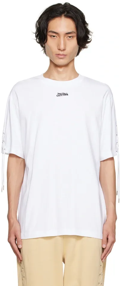 Jean Paul Gaultier White Lace-up T-shirt In 01-white