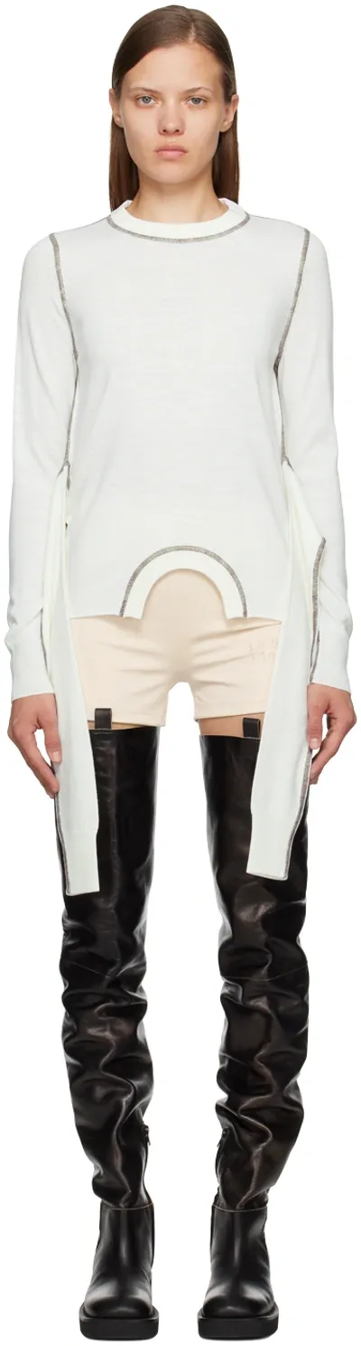 Mm6 Maison Margiela White Self-tie Sweater In 101 White