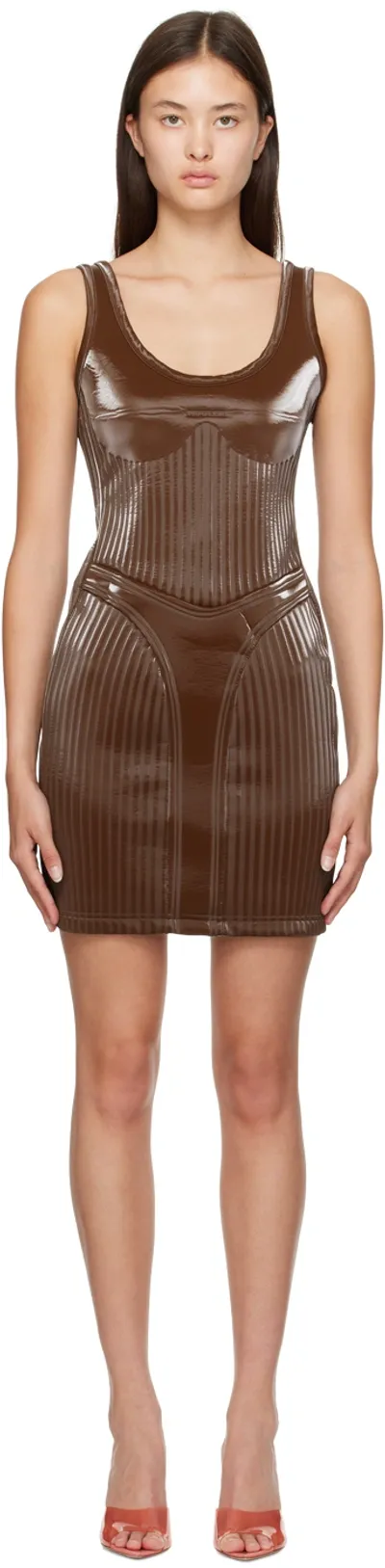 Mugler Embossed Scuba Minidress In Brown