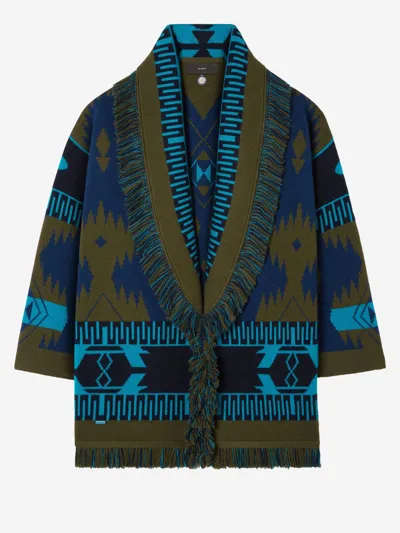 Alanui Icon Jacquard Cashmere Cardigan In Blue