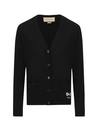 Gucci Gg Intarsia Knit Cardigan In Black