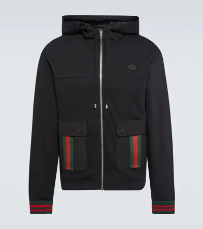 Gucci Web-stripe Cotton Bomber Jacket In Black