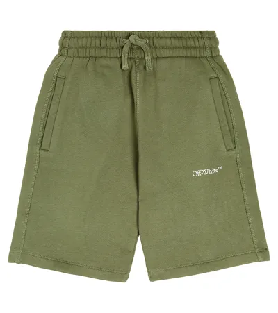 Off-white Kids' Logo Cotton Shorts In Green