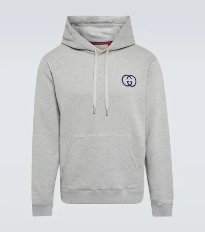 Gucci Interlocking G Logo-embroidered Cotton Hoodie In Grey