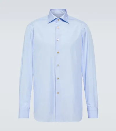 Kiton Cotton Poplin Oxford Shirt In Blue