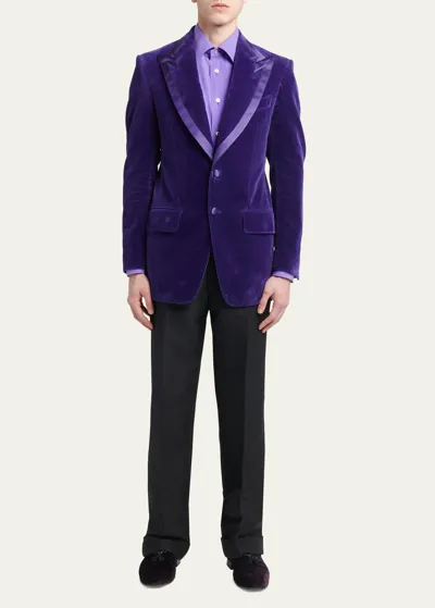 Tom Ford Men's Atticus Compact Velvet Cocktail Jacket In Purple