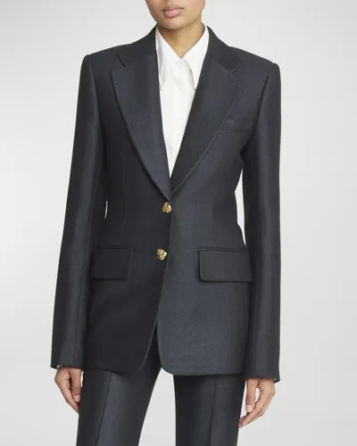 Chloé Armoured Silk Wool Single-breasted Blazer Jacket In Black