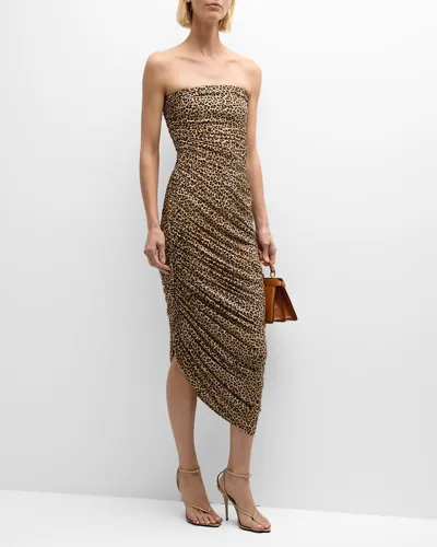 Norma Kamali Diana Strapless Leopard-print Shirred Midi Gown In Bb Leopard