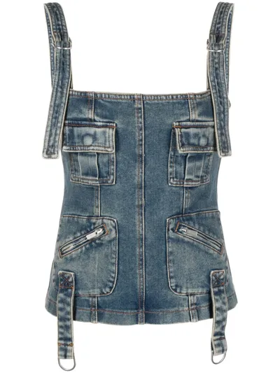 Blumarine Multiple-pocket Denim Corset Top In Blue