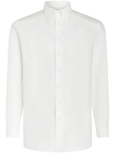 Etro Pegaso Motif-embroidered Cotton Shirt In White