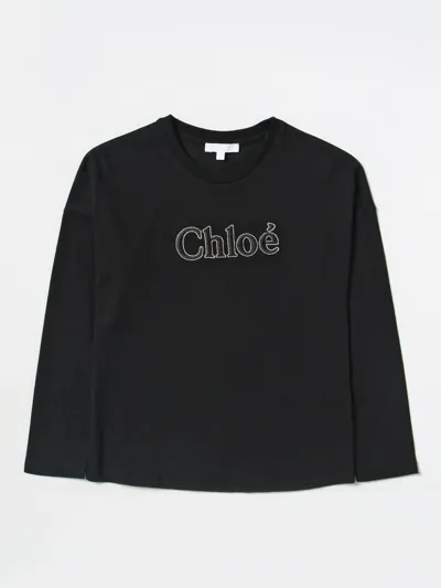 Chloé Kids' Cotton T-shirt In Black