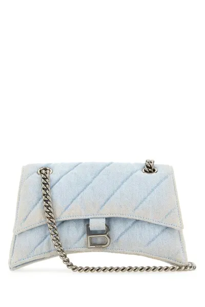 Balenciaga Denim Crush S Shoulder Bag In Light Blue