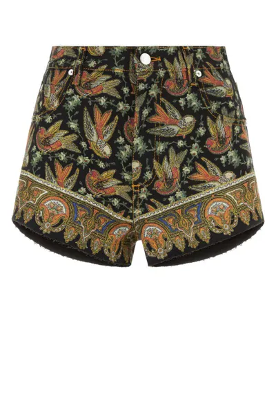 Etro Jacquard Denim Mini Shorts In Black