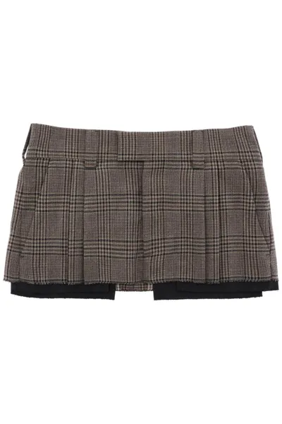 Miu Miu Prince Of Wales Checked Mini Skirt In Brown