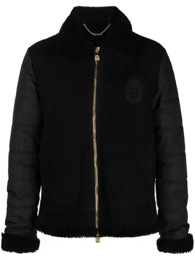 Billionaire Shearling-trim Zip-up Leather Jacket In Black