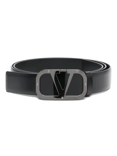 Valentino Garavani Vlogo-plaque Leather Belt In Black