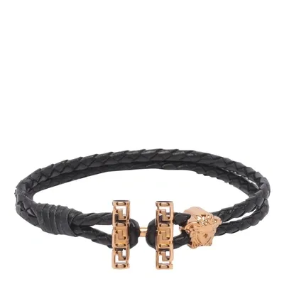 Versace Medusa Braided Hook Fastened Bracelet In Black