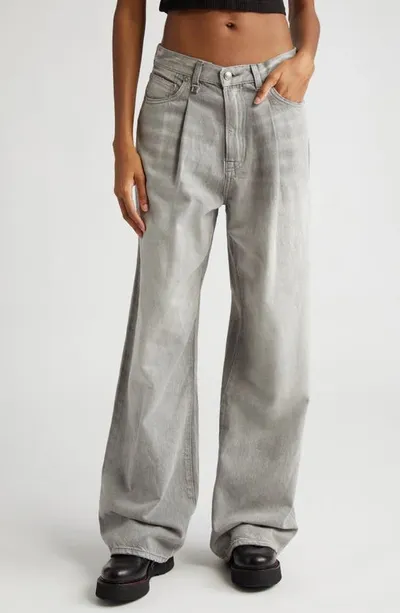 R13 Damon Pleated Wide Leg Jean In Grey