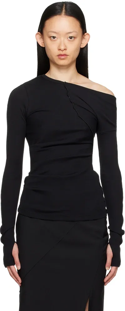 Helmut Lang Black Asymmetric Long Sleeve T-shirt