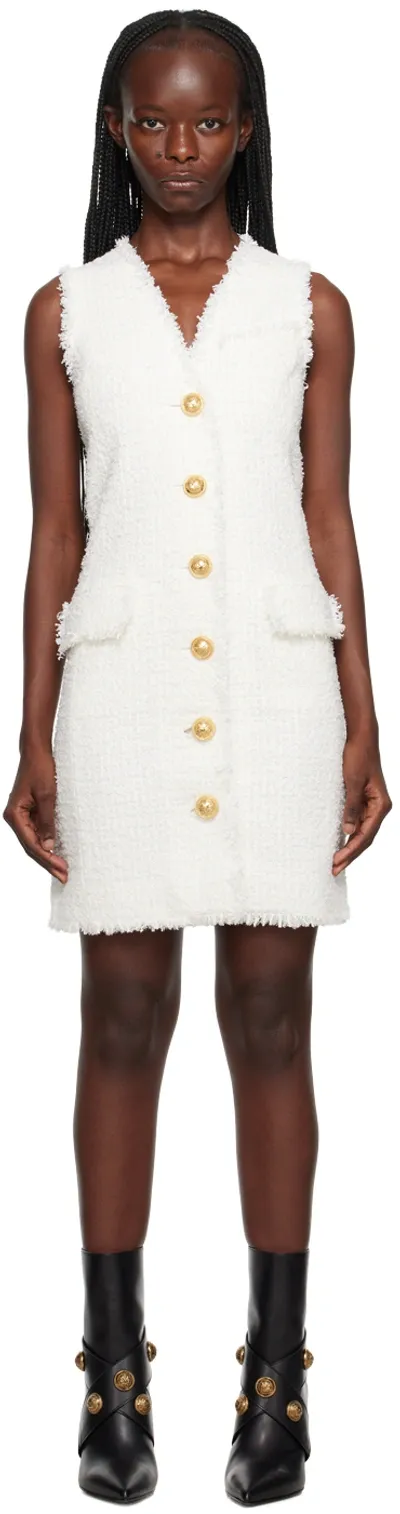 Balmain White Fringed Minidress