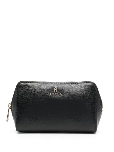 Furla Medium Camelia Leather Make Up Bag In Black