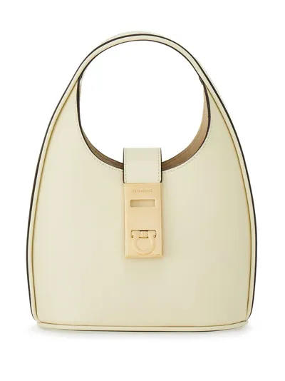 Ferragamo Mini Hobo Bag With Gancini Buckle In White