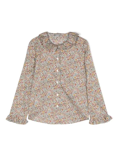 Il Gufo Kids' Floral-print Cotton Blouse In Neutrals