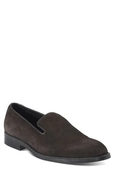 Paul Stuart Crest Suede Loafers In Dark Brown