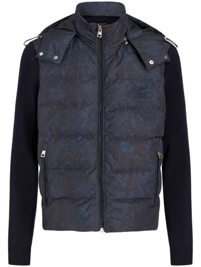 Etro Paisley-print Padded Hooded Jacket In Blue