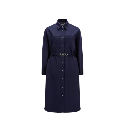 Moncler Collection Flannel Shirt Dress Blue