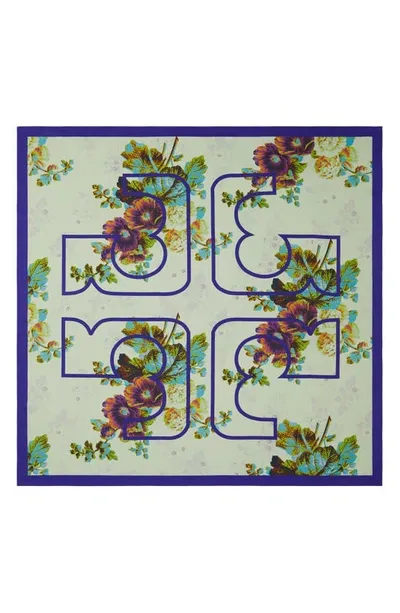 Tory Burch Floral-print Silk Scarf In Floral Purple