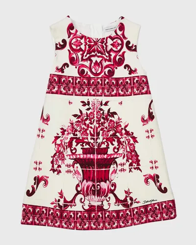 Dolce & Gabbana Kids' Majolica Print Cotton Dress In White