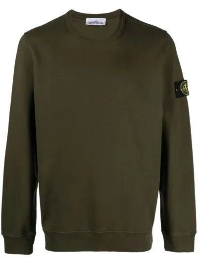 Stone Island Logo Patch Crewneck Sweatshirt In Green