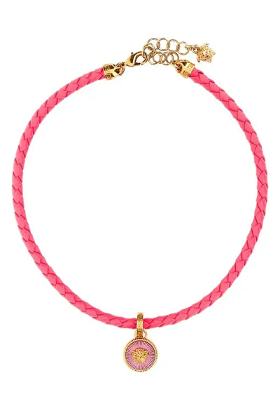 Versace Medusa Head Lobster Claw Fastened Necklace In Pink