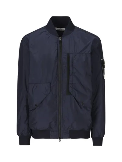 Stone Island Garment Dyed Crinkled Bomber Jacket In Blue