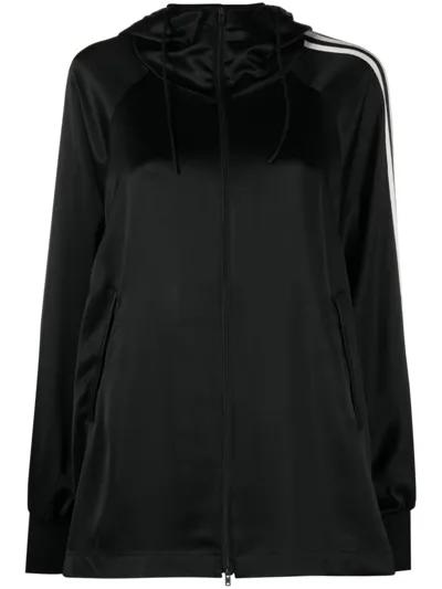 Y-3 Stripe-detail Satin Zip-up Hoodie In Black