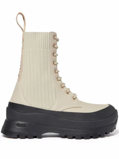 Stella Mccartney Trace Lace-up Biker Boots In Neutrals