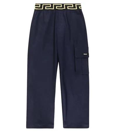 Versace Kids' Greca Cotton Straight Pants In Blue