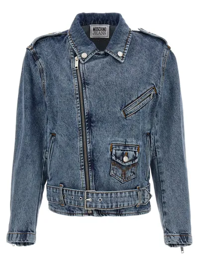 Moschino Jeans Embellished Denim Jacket In Navy Blue