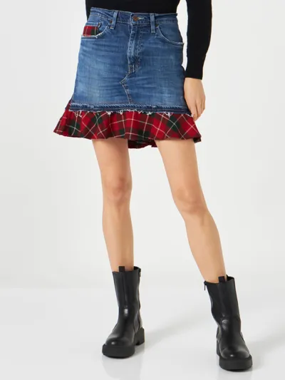 Mc2 Saint Barth Woman Vintage Jeans Skirt With Tartan Details