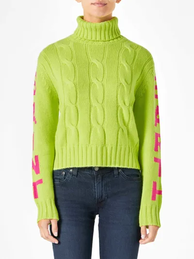 Mc2 Saint Barth Woman Fluo Yellow Turtleneck Braided Sweater