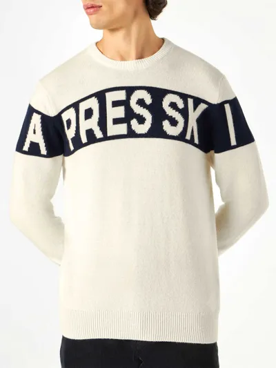 Mc2 Saint Barth Man Sweater With Après Ski Writing In White