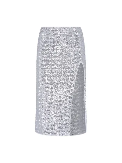 Oseree Sequined Tulle Midi Skirt In Silver