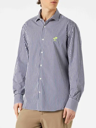 Mc2 Saint Barth Man Striped Cotton Pamplona Shirt In Blue