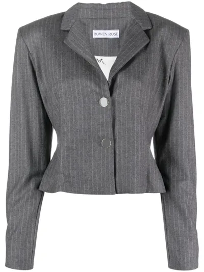 Rowen Rose Striped Shoulder-pads Blazer In Grey