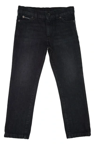 Dolce & Gabbana Dolce&gabbana Kids' Metal Logo Slim Straight Leg Jeans In Dark Grey