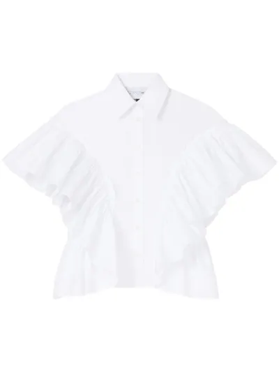 Az Factory X Lutz Huelle Ruffled Sleeves Cotton Shirt In White