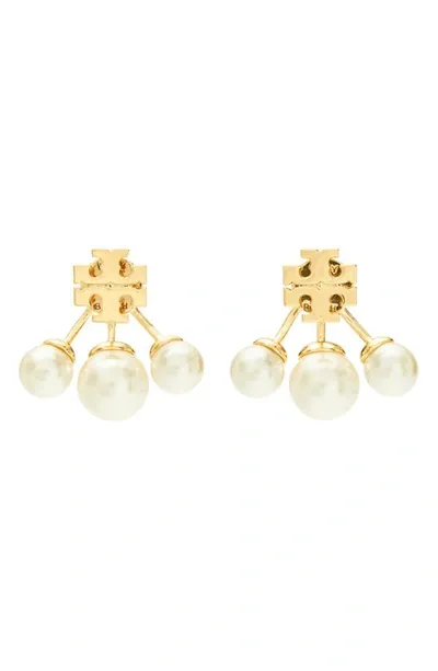 Tory Burch Kira Imitation Pearl Front/back Earrings In Tory Gold/cream